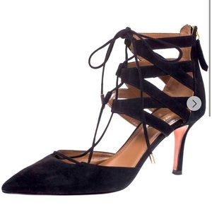 Aquazzura Black Suede Belgravia Lace Up Heels